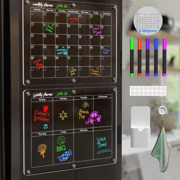 Clear Acrylic Magnetic Dry Earses Fridge Monthly Calendar Weekly Planner 12 X 16 - Picture 1 of 4